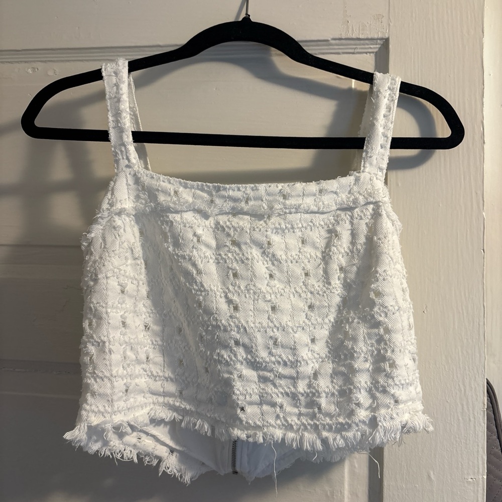 White Textured Crop Top